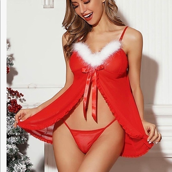 Red Christmas Babydoll Santa lingerie set - Picture 1 of 4